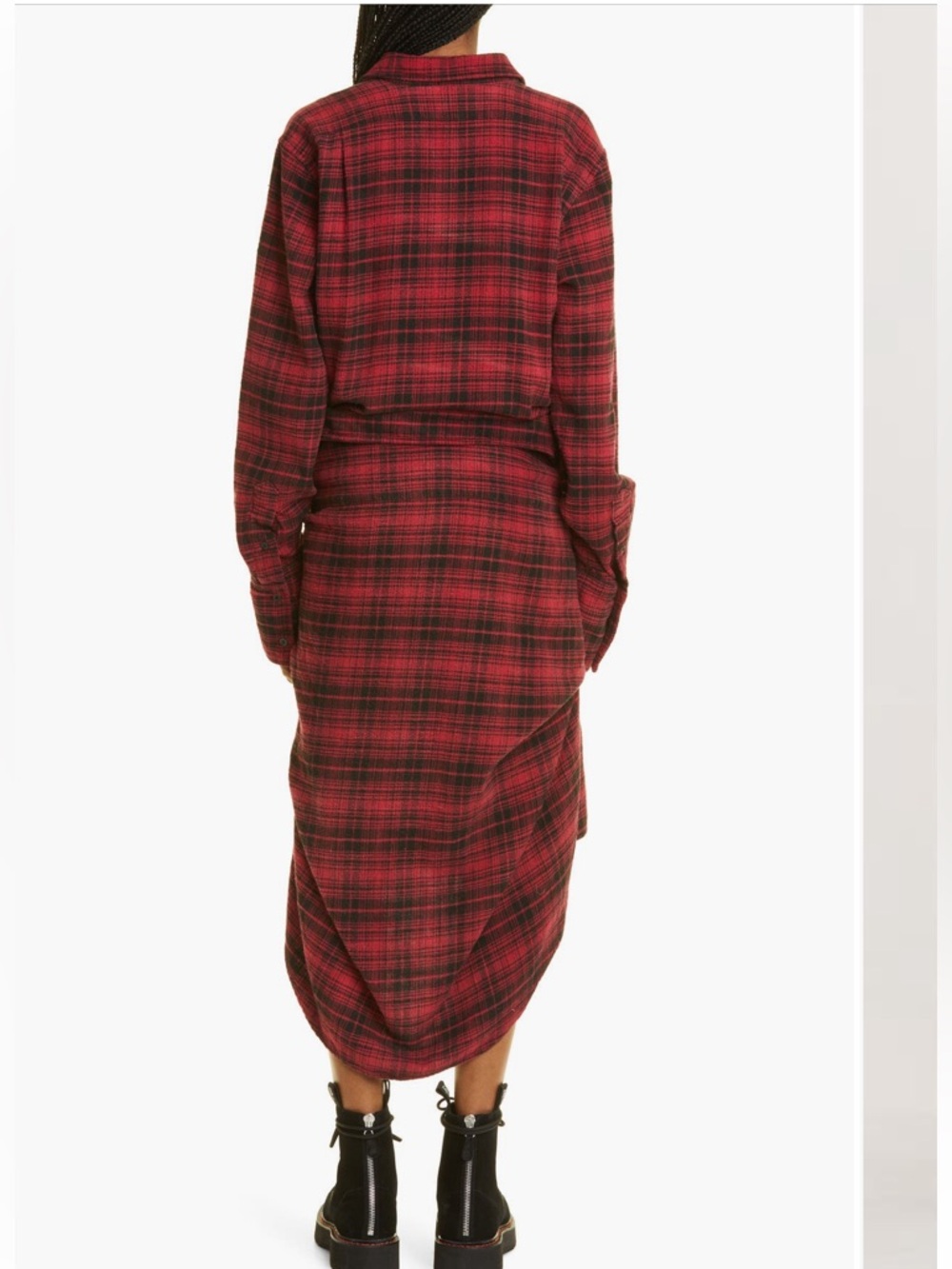 R13 Tie Waist Midi Shirt Dress - Red/Black Plaid Size XS - Picture 11 of 12